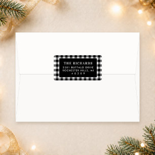 Black White Buffalo Check Christmas Address Label