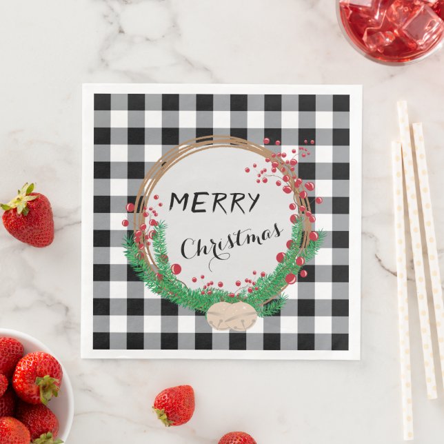 Black White Buffalo Check Corporate Holiday Party Paper Dinner Napkins (Insitu)