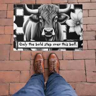 Black White Buffalo Check Cow Flowers Doormat