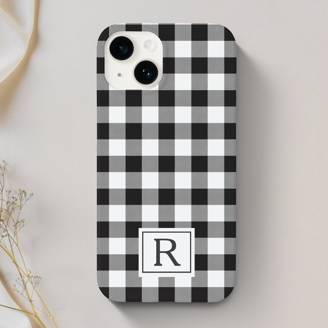 Black White Buffalo Check Custom Monogram Case-Mate iPhone Case (Creator Uploaded)