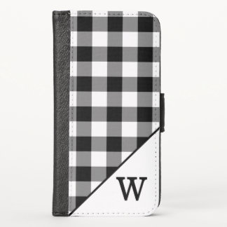 Black White Buffalo Check Custom Monogram iPhone XS Wallet Case