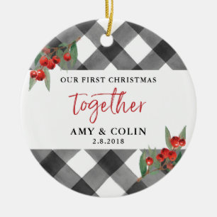 Black White Buffalo Check First Christmas Together Ceramic Ornament