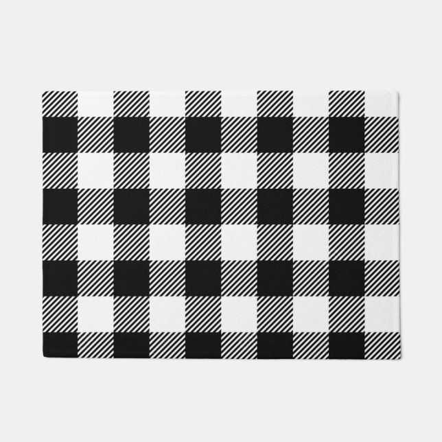 Black White Buffalo Check Gingham Design Pattern Doormat (Front)