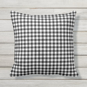 Black White Buffalo Check Gingham Design Pattern Outdoor Pillow