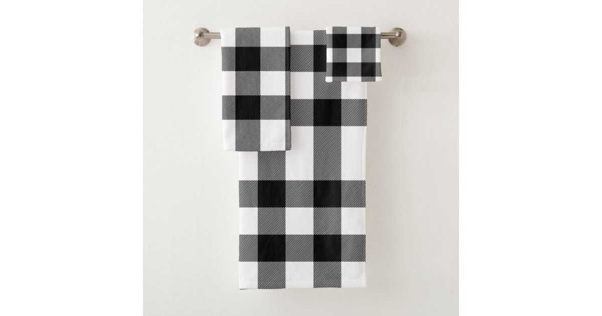 Black & White Buffalo Gingham Checkered Plaid Bath Towel Set