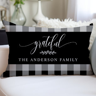 Black & White Buffalo Check Grateful Personalized Lumbar Pillow