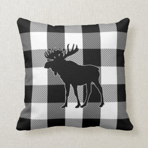 Black White Buffalo Check   Lumberjack Plaid Moose Throw Pillow