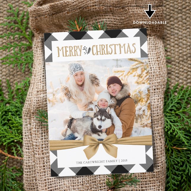 Black & White Buffalo Check Merry Christmas Holiday Card (Creator Uploaded)