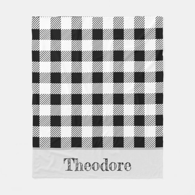 Black/White Buffalo Check Monogram Fleece Blanket (Front)