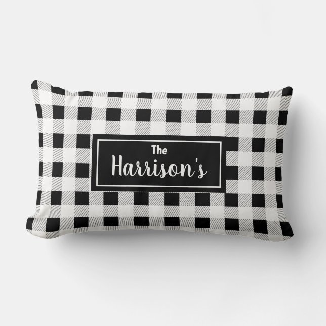 Black & White Buffalo Check | Monogram Lumbar Pillow (Front)