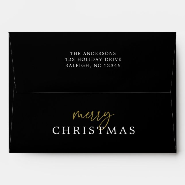 Black & White Buffalo Check Plaid Merry Christmas Envelope (Back (Top Flap))