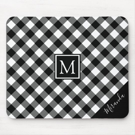 Black & White Buffalo Check Plaid Monogram Name Mouse Pad | Zazzle.com