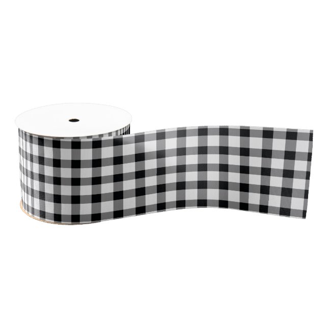 Black | White Buffalo Check Plaid Pattern Grosgrai Grosgrain Ribbon (Spool)