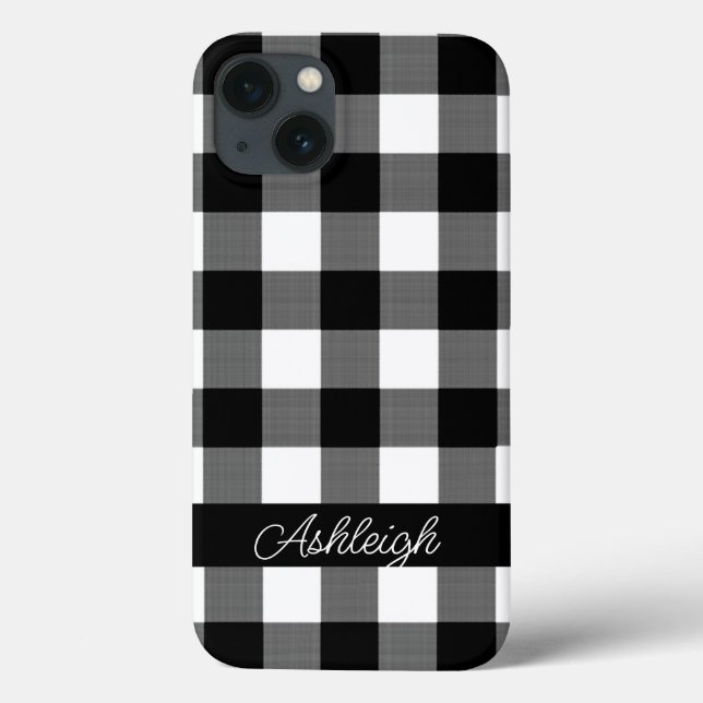 Black White Buffalo Check Plaid Personalized Case-Mate iPhone Case (Back)