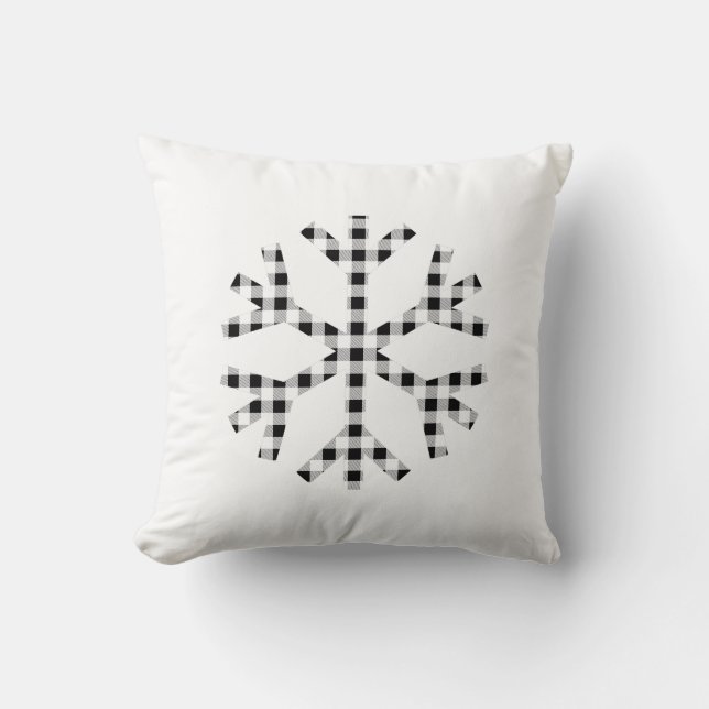 Black White Buffalo Check Snowflake Throw Pillow (Front)