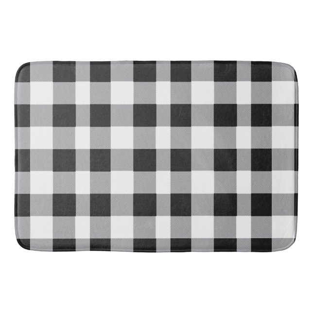 Black White Buffalo Gingham Check Plaid Holiday  B Bath Mat (Front)