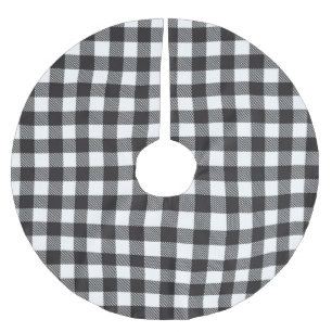 Black White Buffalo Gingham Check Plaid Holiday Brushed Polyester Tree Skirt