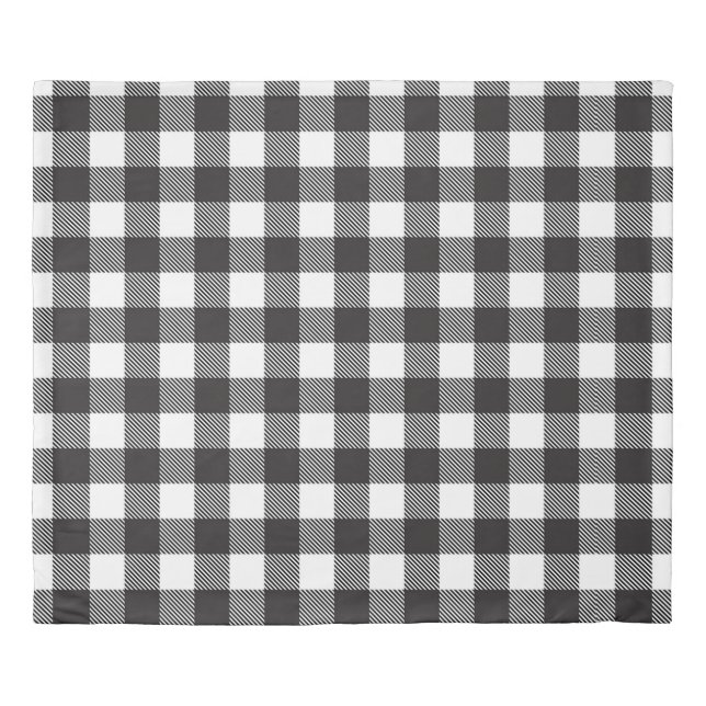 Black White Buffalo Gingham Check Plaid Holiday   Duvet Cover (Front)