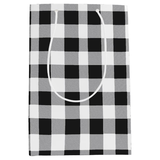 Black White Buffalo Gingham Check Plaid Holiday   Medium Gift Bag (Front)