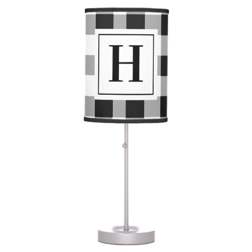 Black White Buffalo Gingham Check Plaid Holiday   Table Lamp