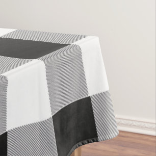 Black White Buffalo Gingham Check Plaid Holiday Tablecloth