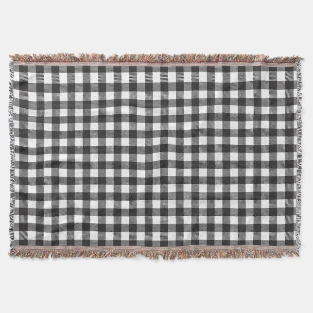 Black White Buffalo Gingham Check Plaid Holiday   Throw Blanket (Front)