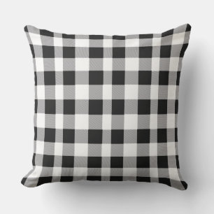 Black White Buffalo Gingham Check Plaid Holiday Throw Pillow