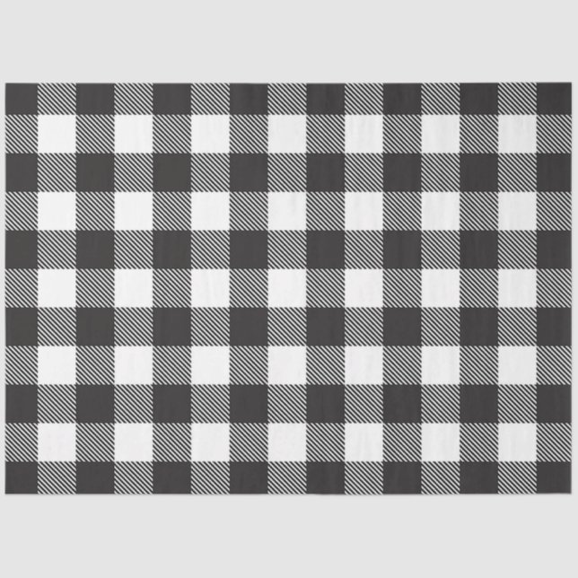 Black White Buffalo Gingham Check Plaid Holiday   Tissue Paper (Front)