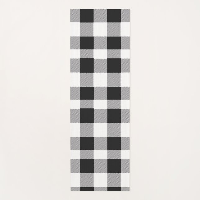 Black White Buffalo Gingham Check Plaid Holiday Yoga Mat (Front)