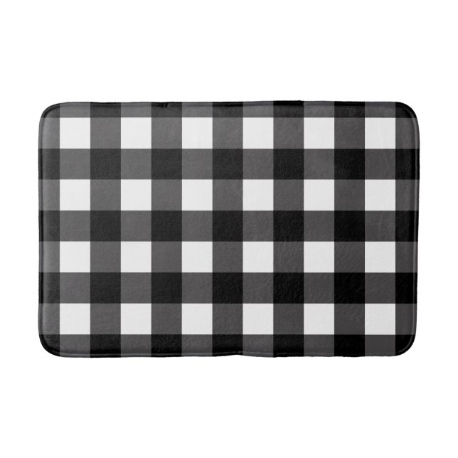Black & White Buffalo Gingham Checkered Plaid Bath Mat (Front)