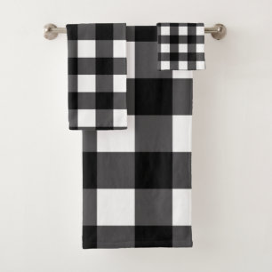 Black & White Buffalo Gingham Checkered Plaid Bath Towel Set