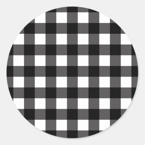 Black  White Buffalo Gingham Checkered Plaid Classic Round Sticker