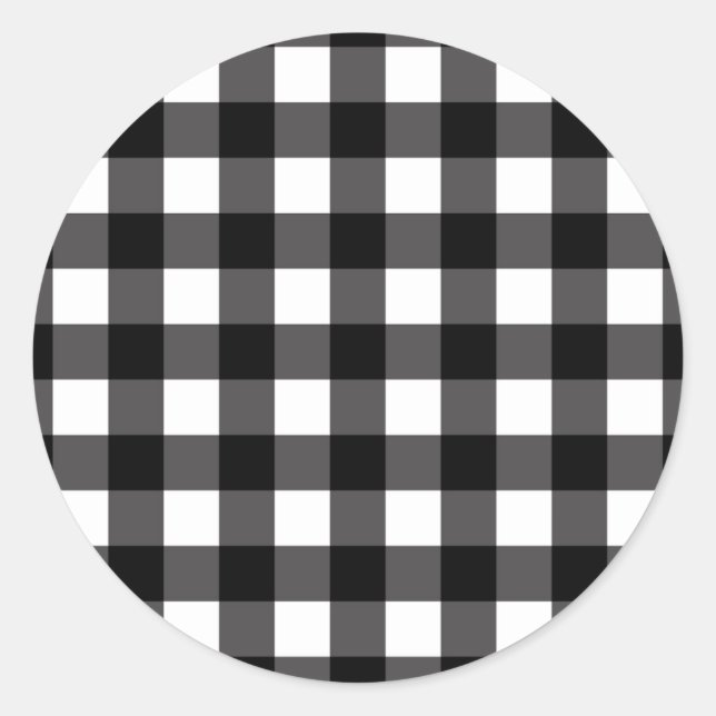 Black & White Buffalo Gingham Checkered Plaid Classic Round Sticker (Front)