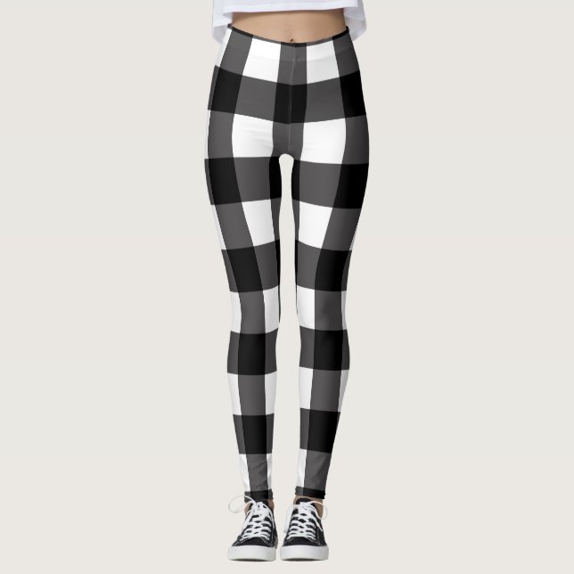 Black & White Buffalo Gingham Checkered Plaid Leggings (Front)