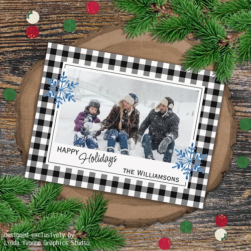 Black White Buffalo Lumberjack Plaid  Snowflakes Postcard