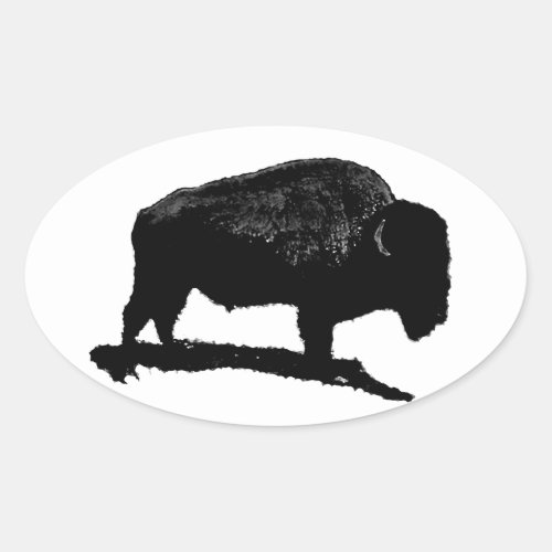 Black  White Buffalo Oval Sticker