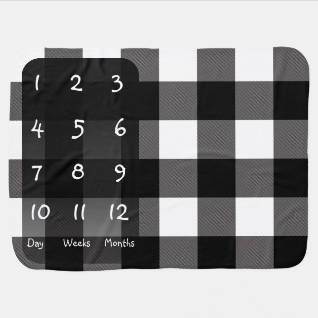Black & White Buffalo Plaid Baby Milestone Mat Baby Blanket (Horizontal)
