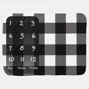 Black & White Buffalo Plaid Baby Milestone Mat Blanket