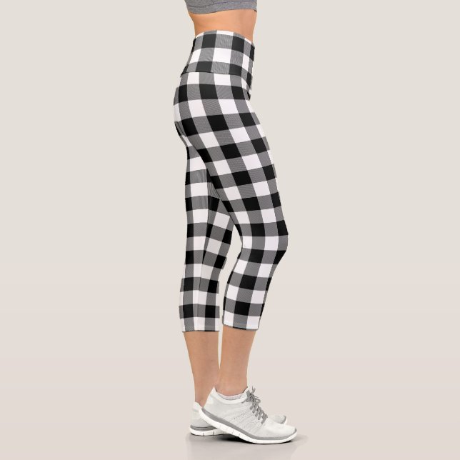 Black & White Buffalo Plaid Capri Leggings (Right)