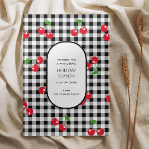 Black White Buffalo Plaid Card with Cherry Fruits