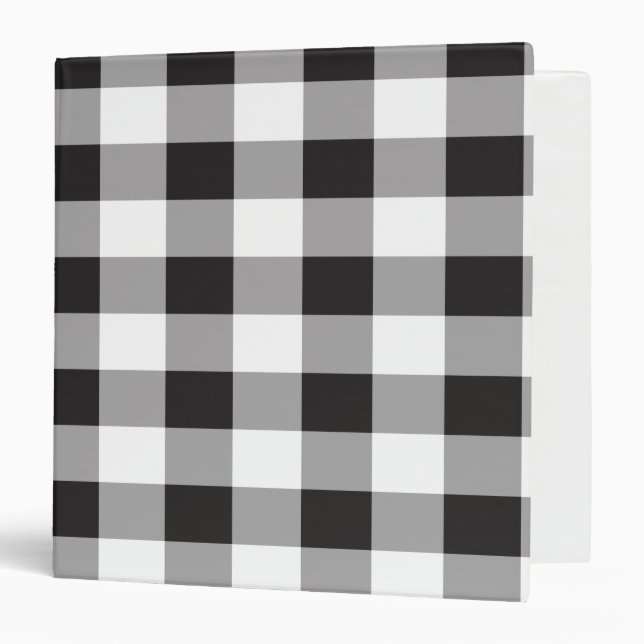 Black White Buffalo Plaid Check Pattern 3 Ring Binder (Front/Inside)