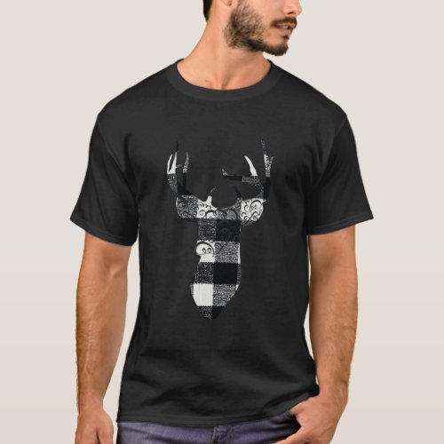 Black White Buffalo Plaid Check Reindeer Dear Chri T_Shirt