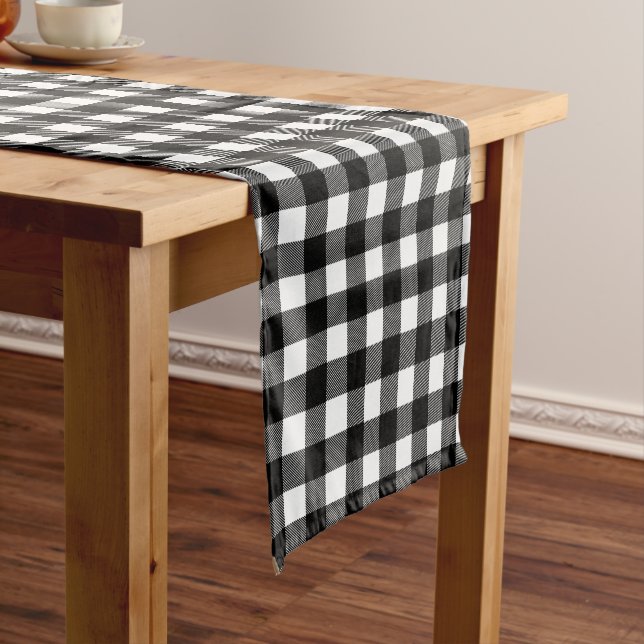 Black & White Buffalo Plaid, Checkered Decorative Short Table Runner (In Situ)
