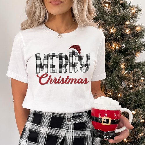 Black  White Buffalo Plaid Cheery Merry Christmas T_Shirt