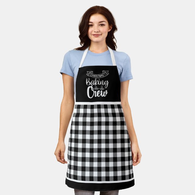 Black & White Buffalo Plaid Christmas Baking Crew  Apron (Worn)