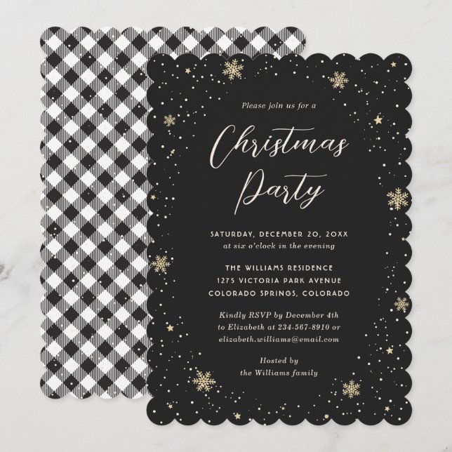 Black White Buffalo Plaid Christmas Party Invitation (Front/Back)