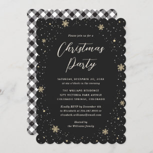 Black White Buffalo Plaid Christmas Party Invitation