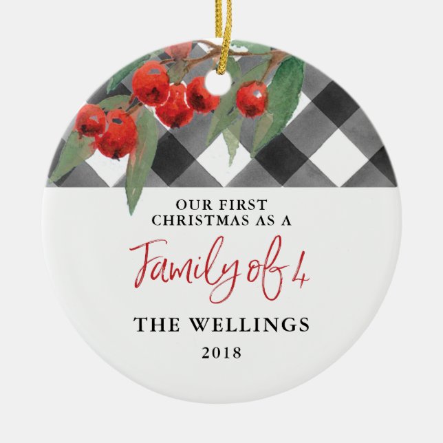 Black & White Buffalo Plaid Family of Four Ceramic Ornament (Front)