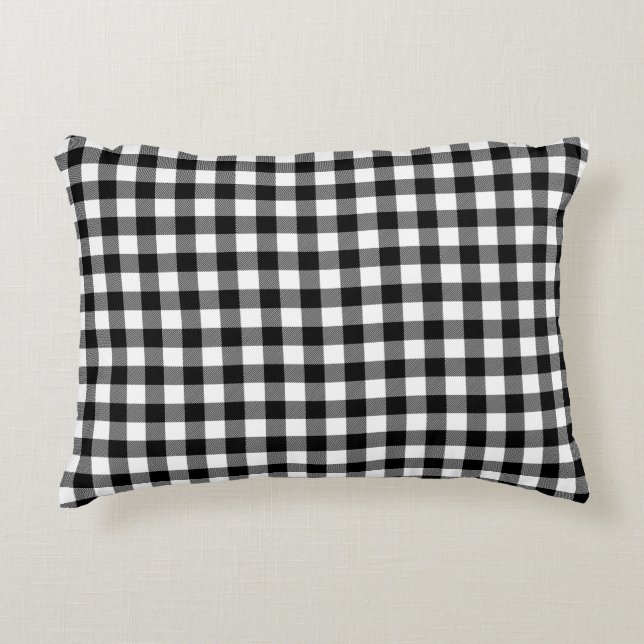 Black White Buffalo Plaid Farmhouse Decor   Accent Pillow (Front)
