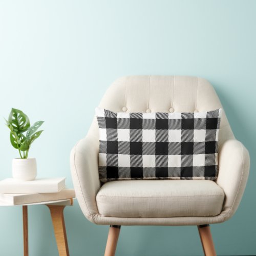 Black White Buffalo Plaid Farmhouse Decor  Outdoor Lumbar Pillow